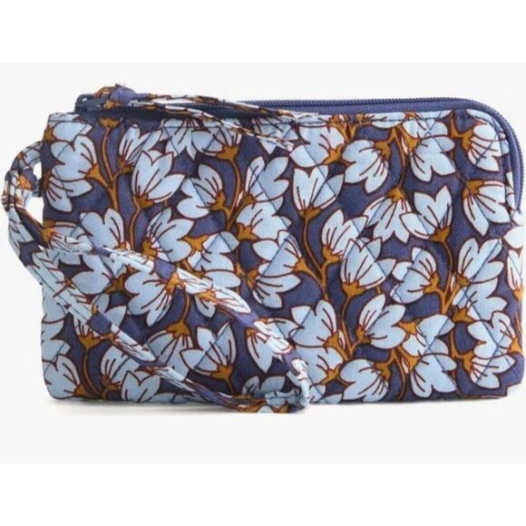 Vera Bradley Handbags - Vera Bradley PAWPAW FLOWER Essential Zip Wristlet NWT Navy Blue Brown